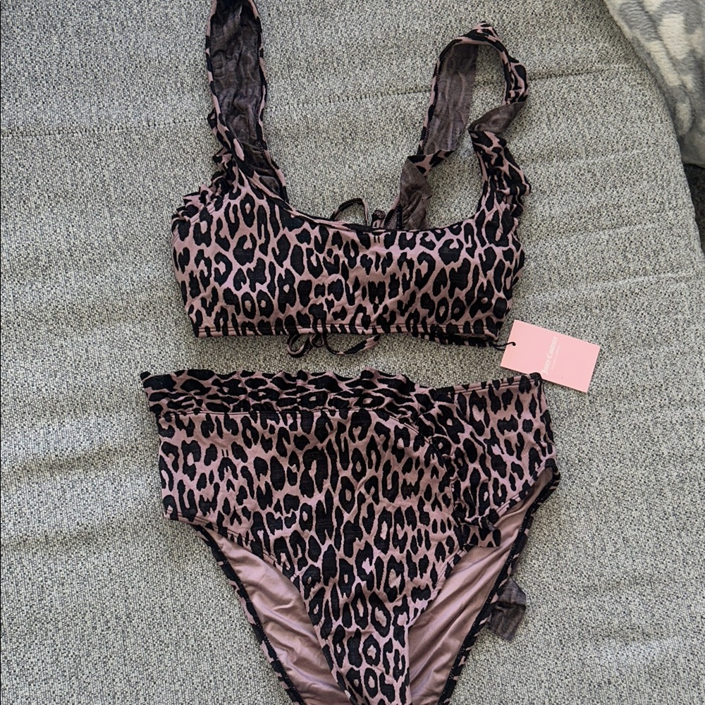 Juicy Couture Leopard Print High-Waist Bikini Set in Pink